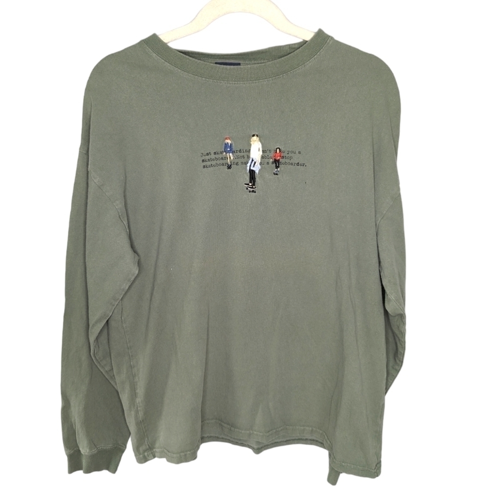 Back Number Y2K embroidered Skate culture Skateboarder long sleeve mens shirt XL